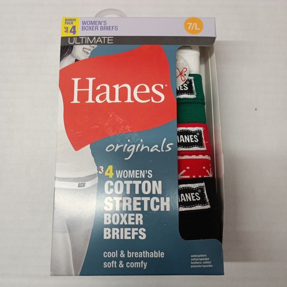 NEW! Women’s Hanes 4 Pk Ultimate Cotton Stretch Boxer Briefs Size 7/L‎